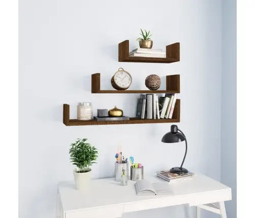 Sienas Plaukti, 3 Gab., Brūna Ozola, Inženierijas Koks Vidaxl