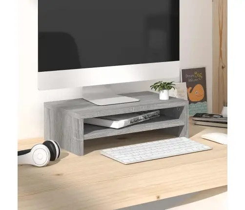Monitora Paliktnis, Pelēka Ozola, 42X24X13Cm, Inženierijas Koks Vidaxl