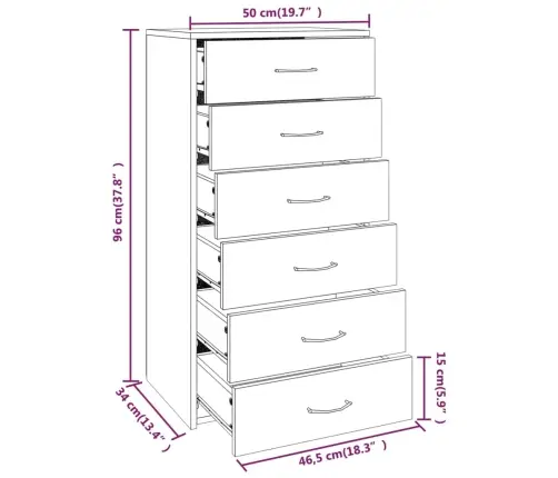 Šoninė Spintelė Su 6 Stalčiais, Ąžuolo, 50X34X96cm Mediena Šoninė Spintelė Su 6 Stalčiais, Ąžuolo, 50X34X96cm Mediena