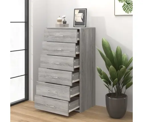 Šoninė Spintelė Su 6 Stalčiais, Pilka, 50X34X96cm Mediena