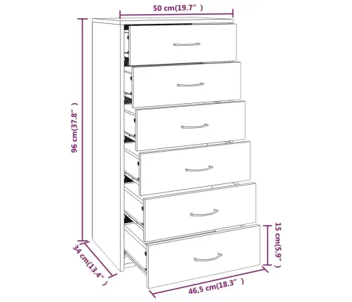 Šoninė Spintelė Su 6 Stalčiais, Pilka, 50X34X96cm Mediena
