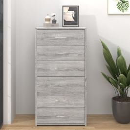Kumode Ar 6 Atvilktnēm, Pelēcīga, 50X34X96Cm, Inženierijas Koks Vidaxl