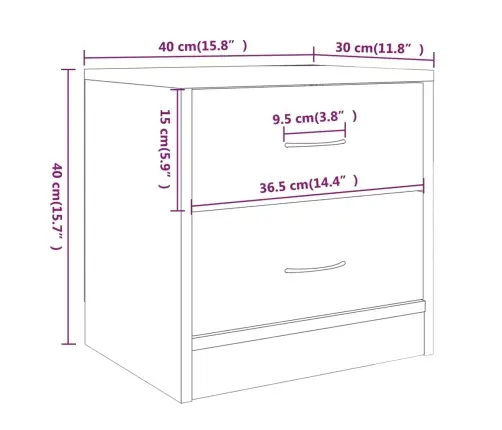 Öökapid 2 Tk, Hall Sonoma Tamm, 40 X 30 X 40 cm Tehispuit