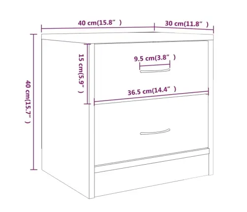 Naktinės Spintelės, 2Vnt., Rudos Ąžuolo, 40X30X40cm Mediena
