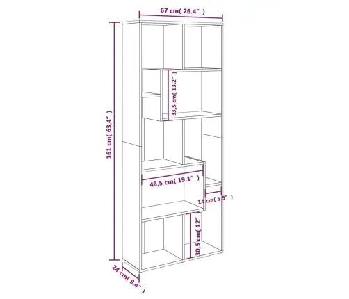 Raamatukapp, Pruun Tamm, 67 X 24 X 161 cm Tehispuit