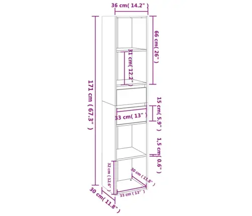 Grāmatu Plaukts, Brūna Ozola, 36X30X171 Cm, Inženierijas Koks Vidaxl