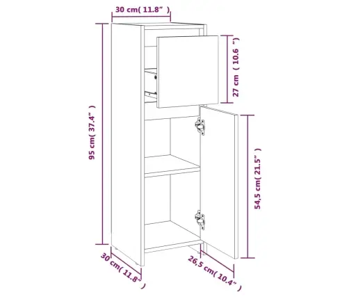 Vannitoakapp, Pruun Tamm, 30 X 30 X 95 cm Tehispuit Vannitoakapp, Pruun Tamm, 30 X 30 X 95 cm Tehispuit