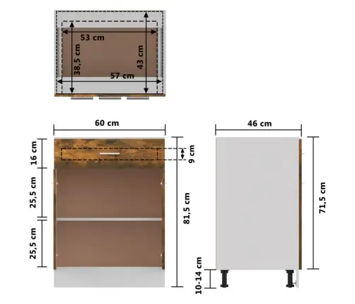 Sahtlitega Alumine Kapp "Lyon", Suitsutatud Tamm, 60 X 46 X 81,5 cm Töödeldud Puit
