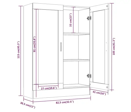 Vitrininė Spintelė, Pilka Ąžuolo, 82,5X30,5X115cm Mediena