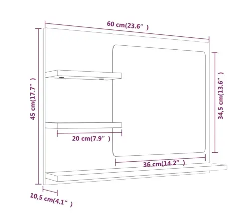 Vannasistabas Spogulis, Ozola, 60X10,5X45 Cm, Inženierijas Koks Vidaxl