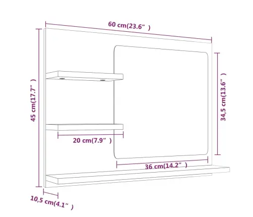 Vannasistabas Spogulis, Pelēks, 60X10,5X45Cm, Inženierijas Koks Vidaxl