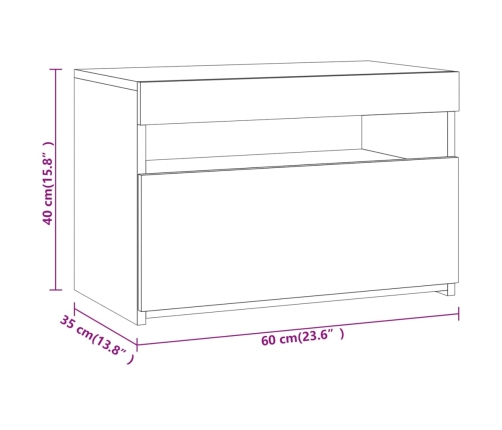 Tv Skapītis Ar Led Apgaismojumu, Ozolkoka Krāsa, 60X35X40 Cm Vidaxl
