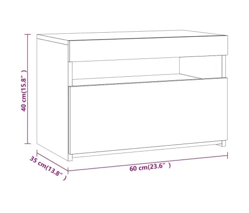 Tv Skapītis Ar Led Lampiņām, Pelēka Ozolkoka Krāsa, 60X35X40 Cm Vidaxl