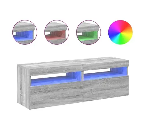 Tv Spintelės Su Led, 2Vnt., Pilkos Ąžuolo, 60X35X40Cm