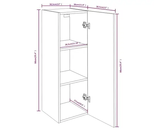 Tv Skapīši 2 Gab., Pelēka Ozola 30,5X30X90 Cm Inženierijas Koks Vidaxl