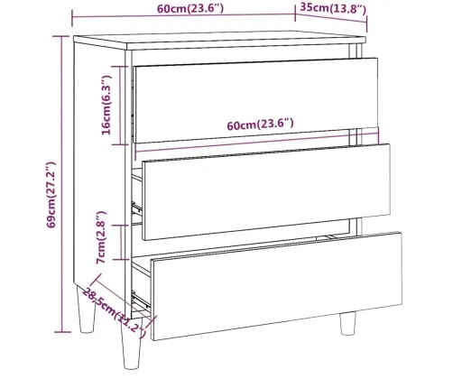 Šoninė Spintelė, Dūminio Ąžuolo Spalvos, 60X35X69cm Mediena