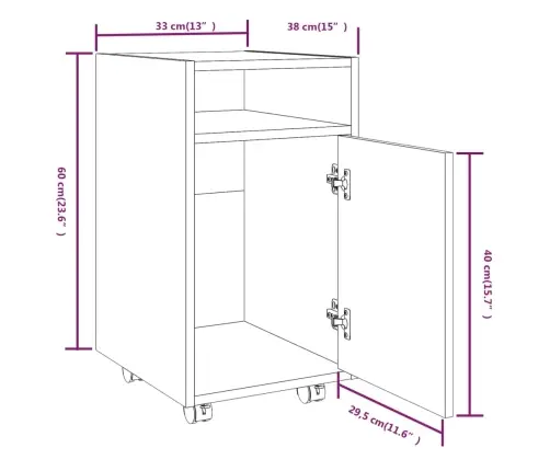 Kummut Ratastega, Suitsutatud Tamm, 33 X 38 X 60 cm Tehispuit