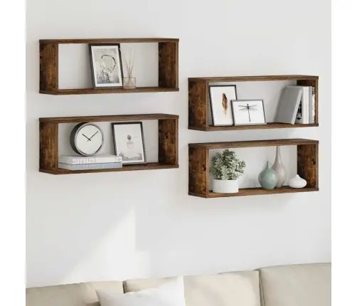 Seina Kuubikriiulid 4 Tk Suitsutatud Tamm 60X15X23 Cm Tehispuit