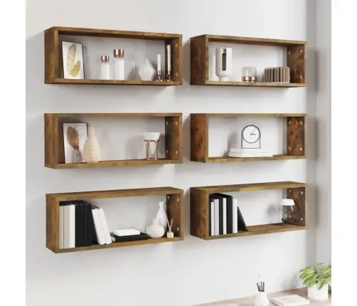 Kuba Formas Sienas Plaukti, 6 Gab., Ozolkoka, 60X15X23 Cm Vidaxl