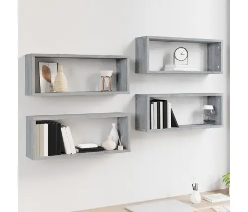 Sieninės Lentynos, 4Vnt., Pilkos Ąžuolo, 60X15X23cm Mediena