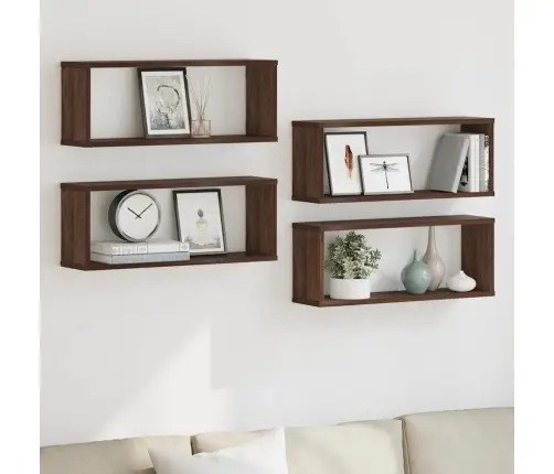 Kuba Formas Sienas Plaukti, 4 Gab., Brūna Ozola, 60X15X23 Cm Vidaxl