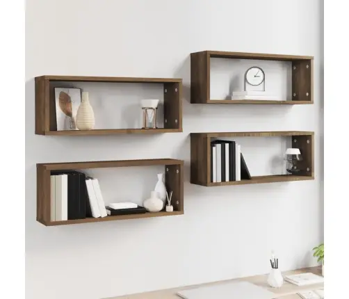 Kuba Formas Sienas Plaukti, 4 Gab., Brūna Ozola, 60X15X23 Cm Vidaxl