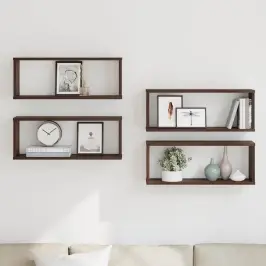 Kuba Formas Sienas Plaukti, 4 Gab., Brūna Ozola, 60X15X23 Cm Vidaxl