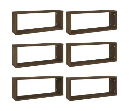 Kuba Formas Sienas Plaukti, 6 Gab., Brūna Ozola, 60X15X23 Cm Vidaxl