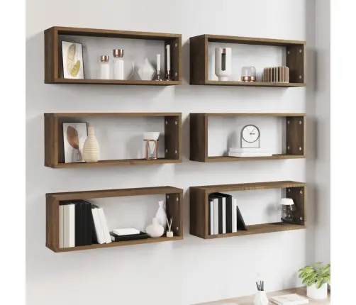 Kuba Formas Sienas Plaukti, 6 Gab., Brūna Ozola, 60X15X23 Cm Vidaxl