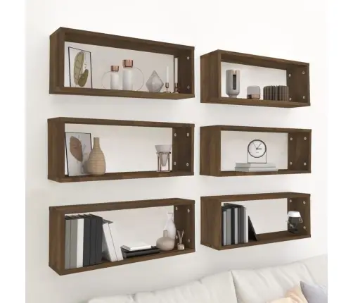 Kuba Formas Sienas Plaukti, 6 Gab., Brūna Ozola, 60X15X23 Cm Vidaxl