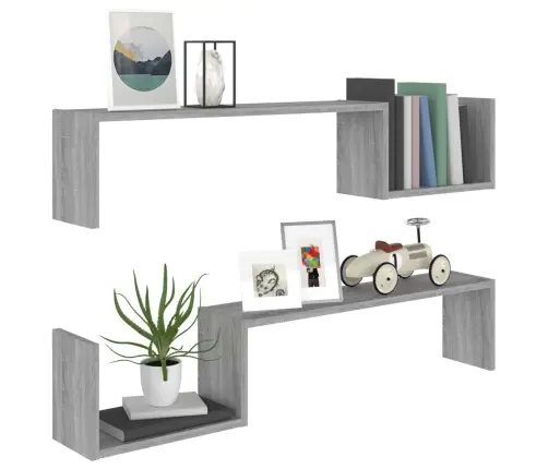 Sieninės Lentynos, 2Vnt., Pilkos Ąžuolo, 100X15X20cm Mediena