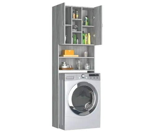 Skalbimo Mašinos Spintelė, Pilkos Ąžuolo Spalvos, 64X25,5X190Cm