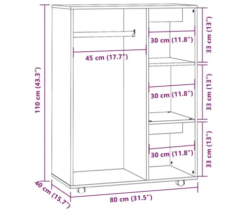 Drabužių Spinta, Pilkos Ąžuolo Spalvos, 80X40X110cm Mediena