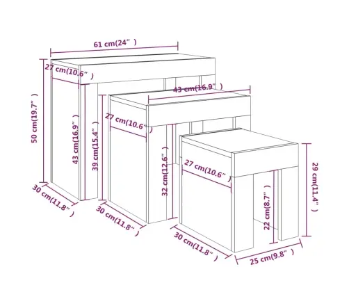 Kafijas Galdiņi, 3 Gab., Sabīdāmi, Ozols, Inženierijas Koks Vidaxl