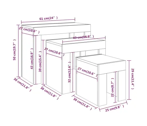 Kafijas Galdiņi, 3 Gab., Sabīdāmi, Ozola, Inženierijas Koks Vidaxl