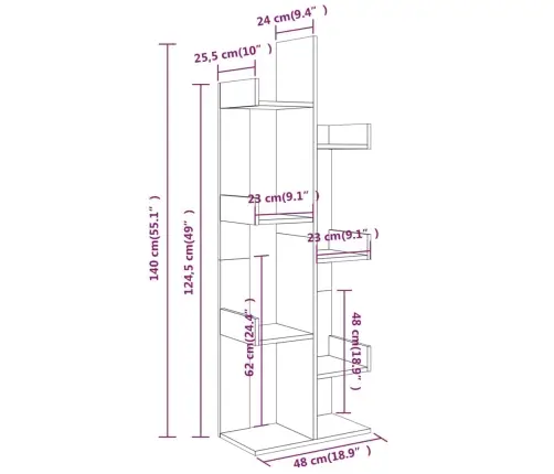 Raamatukapp, 48 X 25,5 X 140 cm Hall Sonoma Tamm, Tehispuit