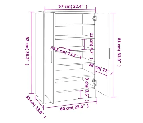 Jalatsikapp, Hall Sonoma Tamm, 60X35X92 cm Tehispuit
