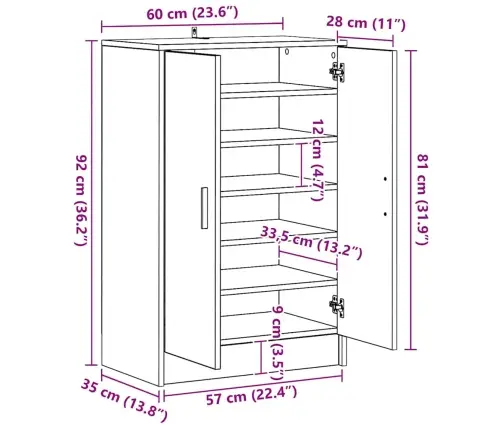 Jalatsikapp, Hall Sonoma Tamm, 60X35X92 cm Tehispuit