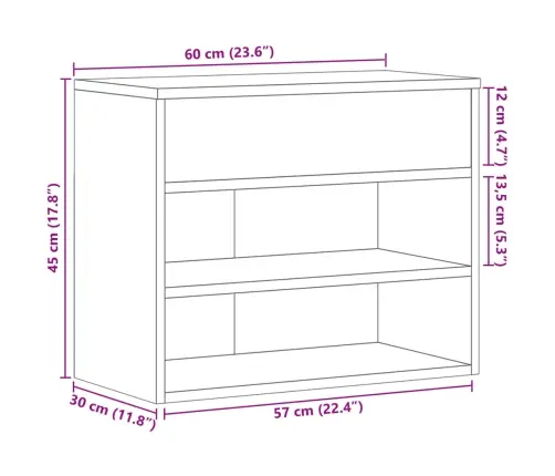 Jalatsipink, Hall Sonoma Tamm, 60 X 30 X 45 cm Tehispuit