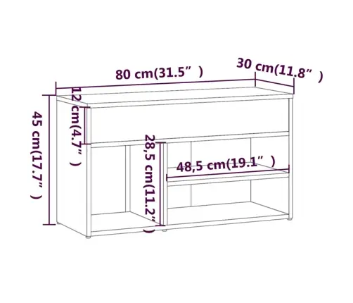 Jalatsipink, Suitsutatud Tamm, 80 X 30 X 45 cm Tehispuit