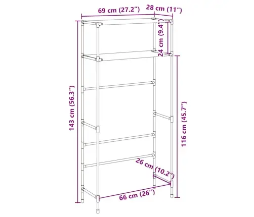 Lentyna Virš Skalbimo Mašinos, Juoda, 69X28X143cm Geležis
