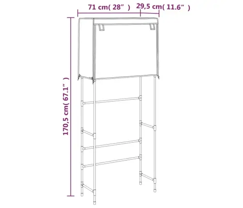 2-Tasandiline Riiul Pesumasina Kohale, Must, 71X29,5X170,5 Cm