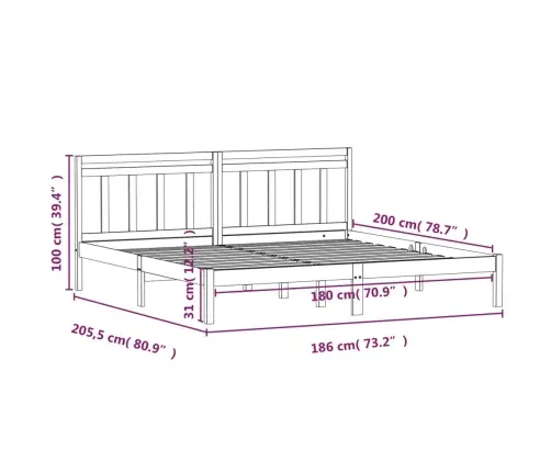 Gultas Rāmis, 180X200 Cm, Super King Izmērs, Masīvkoks Vidaxl