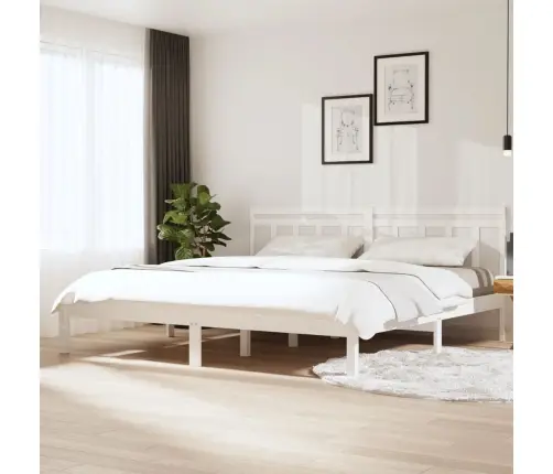 Voodiraam, Valge, Täismännipuit, 200 X 200 Cm