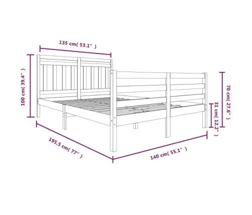 Lovos Rėmas, Baltas, 135X190cm Medienos Masyvas, Dvivietis