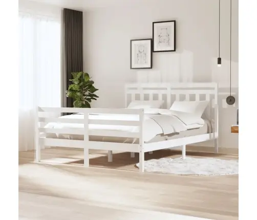 Gultas Rāmis, Balts, 150X200 Cm, King Izmērs, Masīvkoks Vidaxl