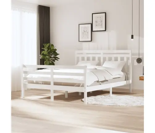 Gultas Rāmis, Balts, Masīvkoks, 160X200 Cm Vidaxl