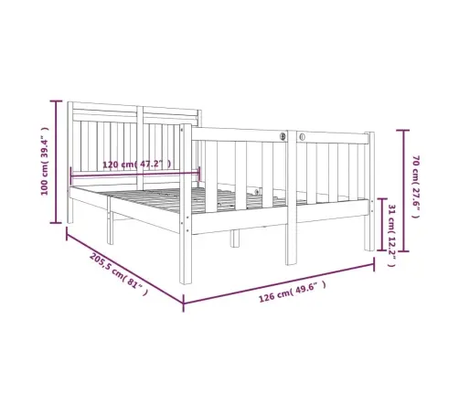 Voodiraam, Täispuit, 120 X 200 Cm
