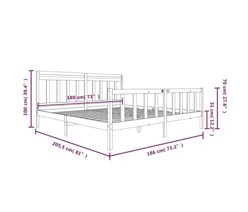 Voodiraam, 180 X 200 cm Männipuit