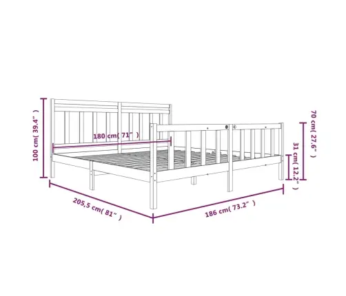 Gultas Rāmis, Balts, 180X200 Cm, Super King Izmērs, Masīvkoks Vidaxl